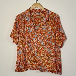 Roller Rabbit‎ Women's Large Floral Woven Vado Edwina Button Up Short Sleeve Top